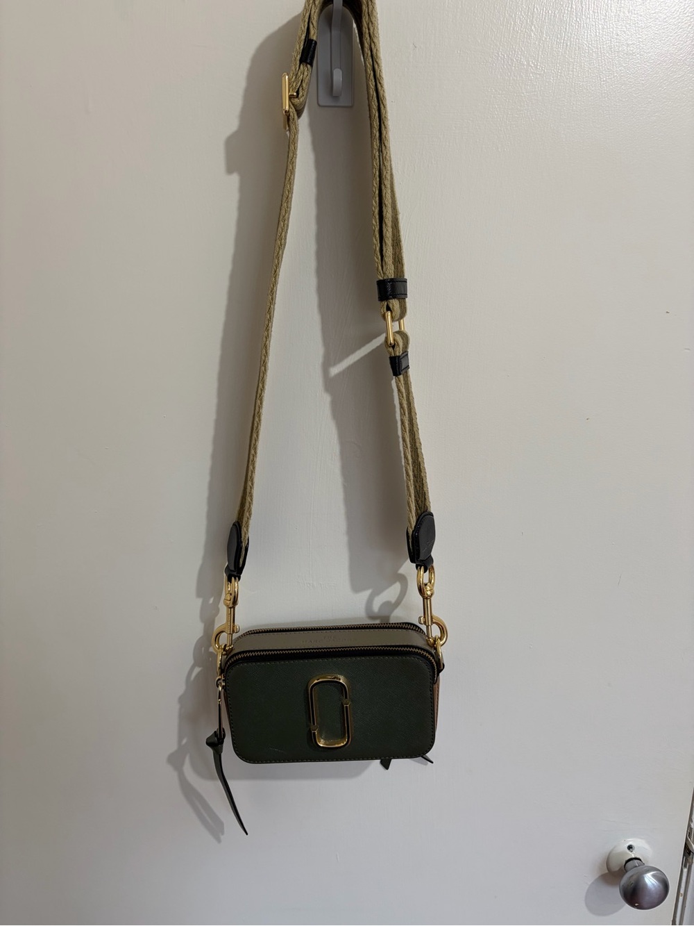 Marc Jacobs Olive Green Crossbody Camera Bag with Gold Hardware “The Snapshot”